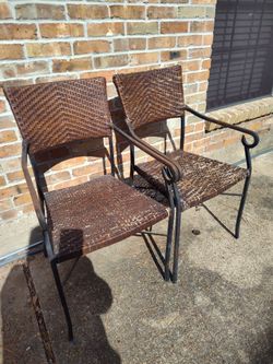 Wicker and Iron Outdoor Patio Chairs – Set of 2