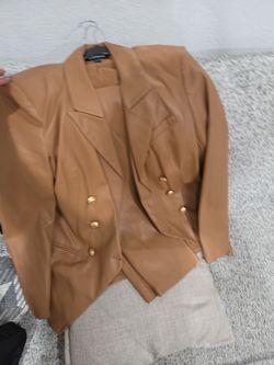 Brown- vegan leather blazer/pants