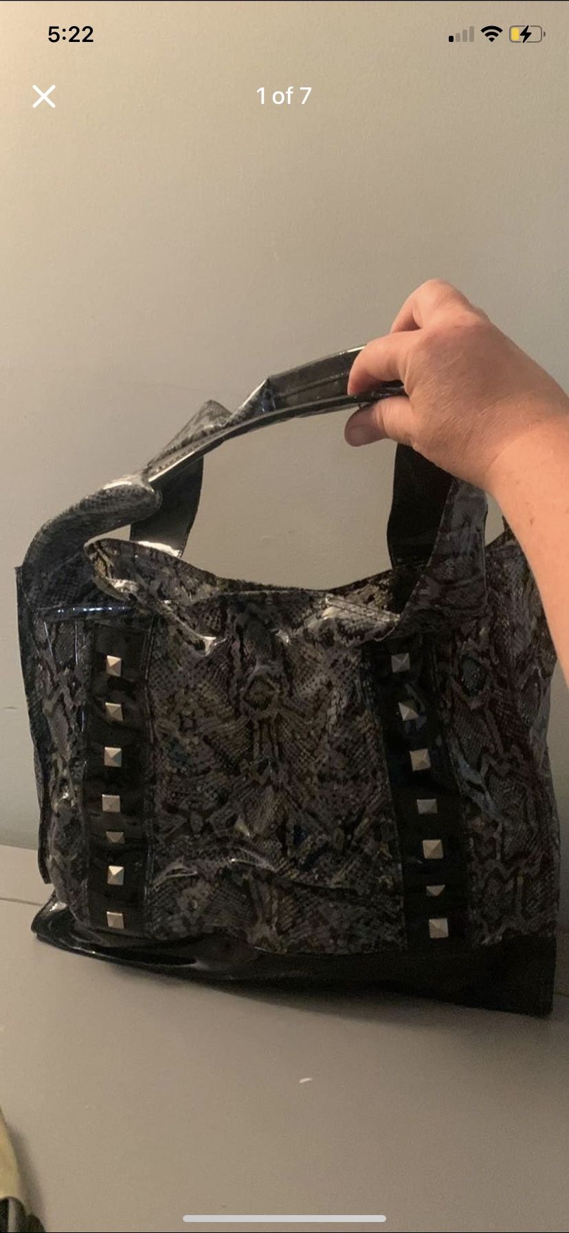 heavy plastic metal studded sturdy handle Tote bag purse