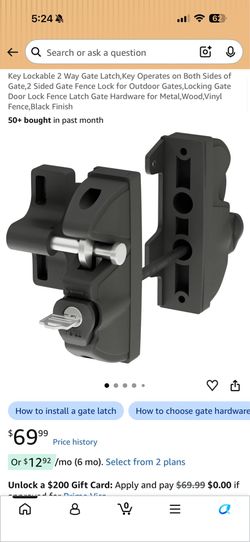Key lockable gate latch lock