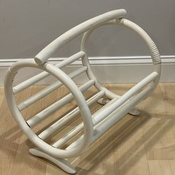 Vintage White Rattan  Magazine/towel  Holder