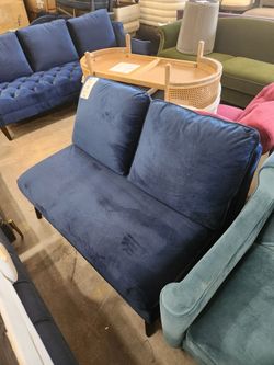 Vera 48.5-in Midcentury Navy Blue Velvet Settee