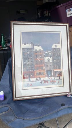 Framed Winter Village Street Scene Print