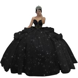 OBO Black Quinceanera Dress With Bow
