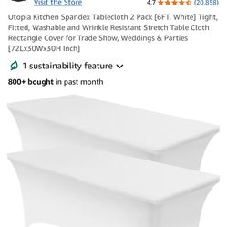 White Spandex Table Cloths Two Pieces, 6 Feet Each