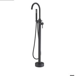 1748e Freestanding Bathtub Faucet Tub Filler Faucets Black Single Handle Floor Mounted with Handheld Shower