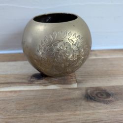 Vintage Etched Brass Round Vase 