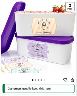 Set of 2 Reusable Ice Cream Tub Containers- Brand New!