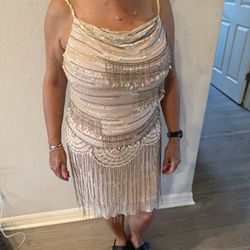 Sue Wong Dress Size 4 Beaded Fringe Y2K