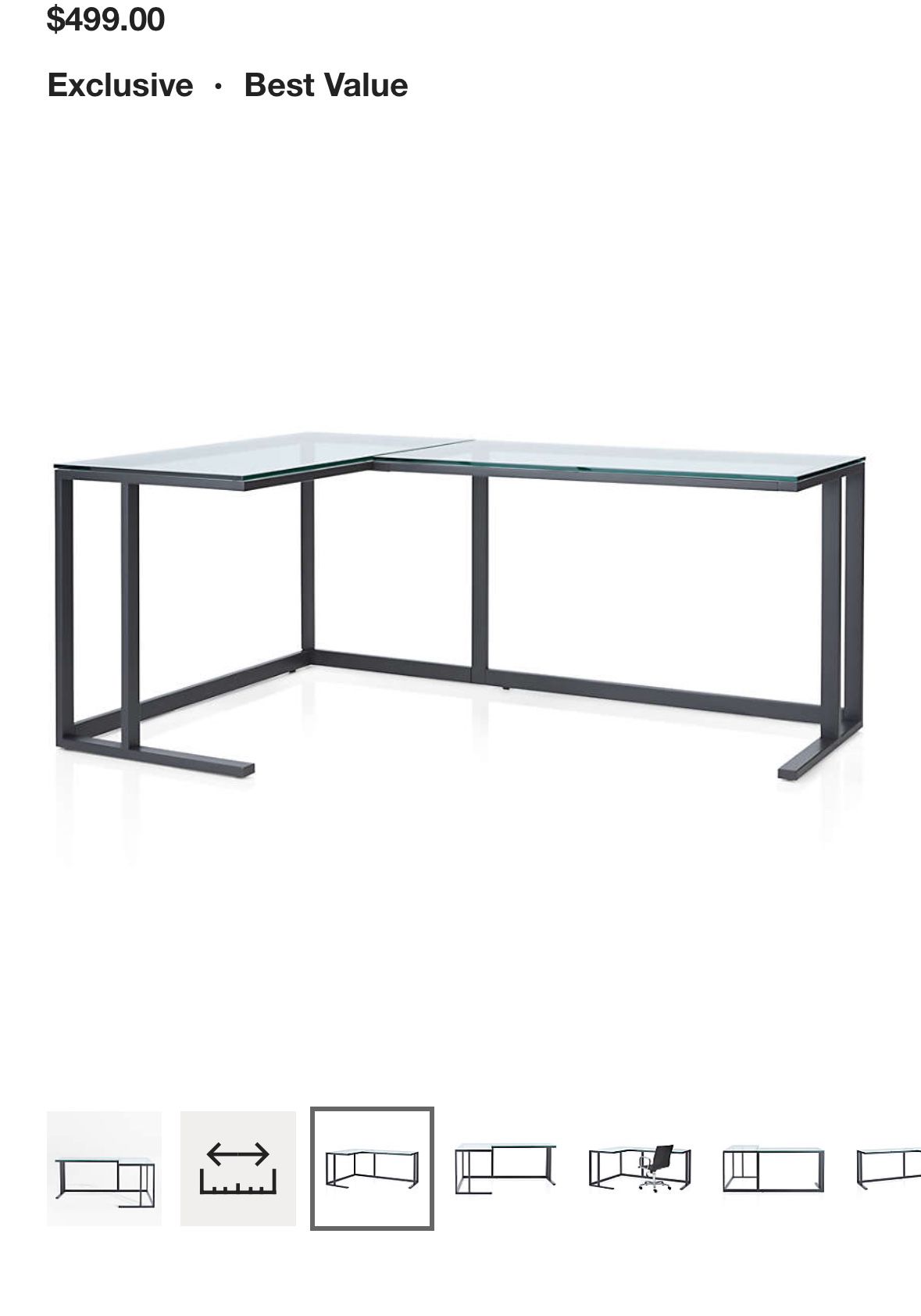 Crate and Barrel CB2 Pilsen Graphite L shaped Glass Desk