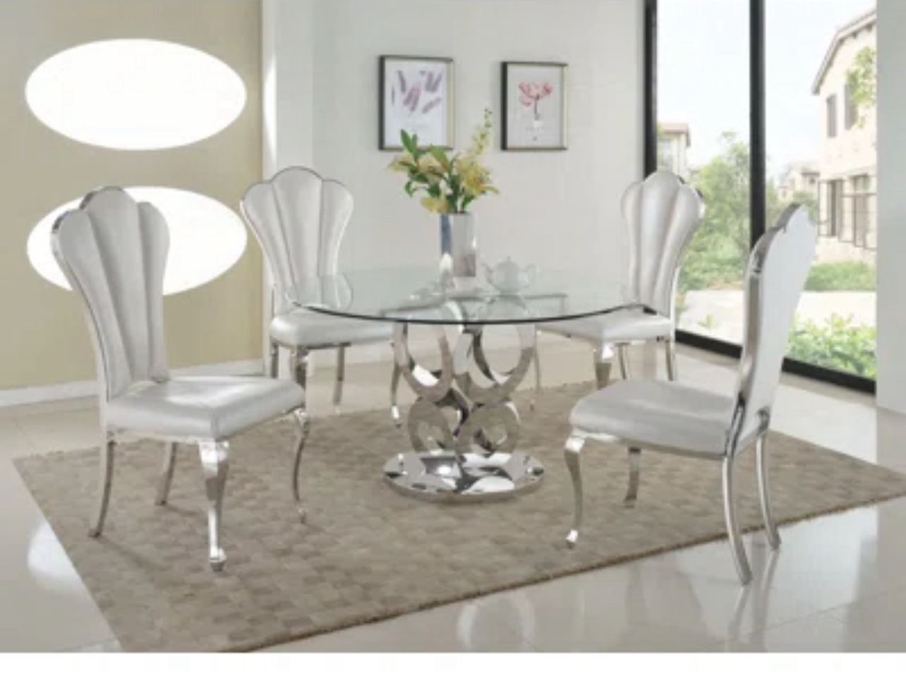 Dining Chairs & table * Shell Shaped Leather And Metal-