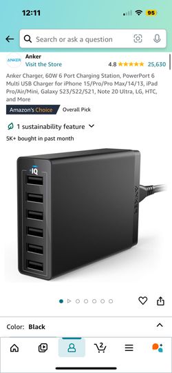 Anker Charger, 60W 6 Port Charging Station, PowerPort 6 Multi USB Charger for iPhone 15/Pro/Pro Max/14/13, iPad Pro/Air/Mini, Galaxy S23/S22/S21, Note
