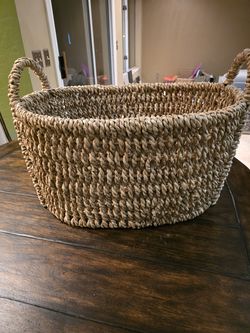 Large Natural Woven Storage Basket with Handles – $45