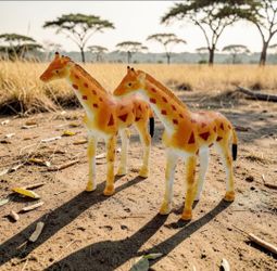 (Lot Of 2) Jungle Zoo 3" Spotted Giraffes Plastic Pocket Action Figures Vintage-style. These are vintage-style, stylized giraffe figurines, likely mad