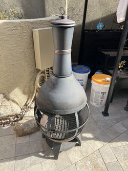 Outdoor Steel Chiminea Fireplace – Mesh Spark Guard – Wood Burning – Patio Fire Pit
