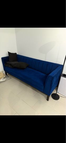 Royal Blue Velvet Sofa – Modern Mid-Century Couch – Excellent Condition
