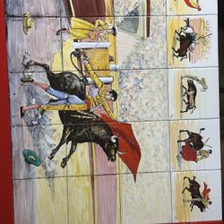 Vintage Tile Hand painted bullfighter Mural