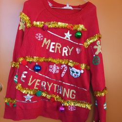  Merry Everything Christmas ugly Holiday Sweater Womens xl 15-17
