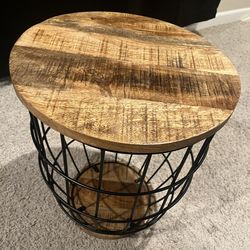 Solid Wood and Metal Basket Side Table w/ storage unit  19 L x 16 W
