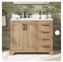 Sinita 42 in. Single Sink Freestanding Weathered Tan Bath Vanity with White Engineered Stone Top (Assembled)