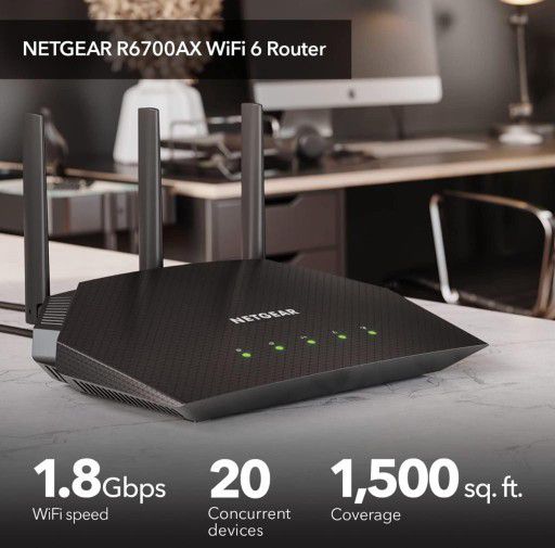 Netgear 4 stream Wifi 6 router R6700 AX1800 speed upto 1.8 Gbps