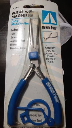New miracle point long needle nose pliers with built in 5x magnifer