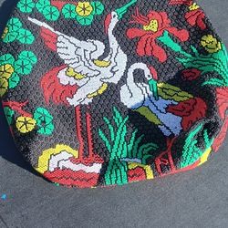 Vintage Beaded bag 70s Boho / Beaded Tote Bag Bohemian Hippie / Shoulder Festival Beach Handbag