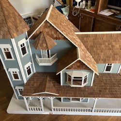 Large Antique Doll House With Furniture 