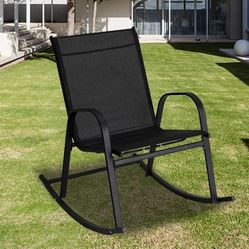 High-Back Steel Rocking Chair Brown Textilene Fabric

