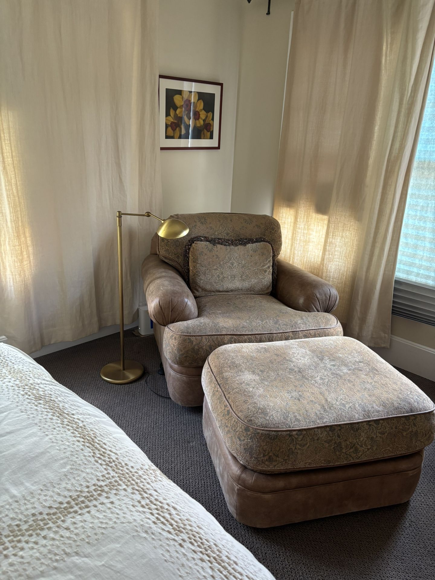 High End Custom Swivel Chair With Ottoman.