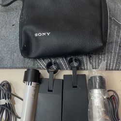 New Vintage 70's Sony F-25 Cardioid Microphone Set Sony Zip Case