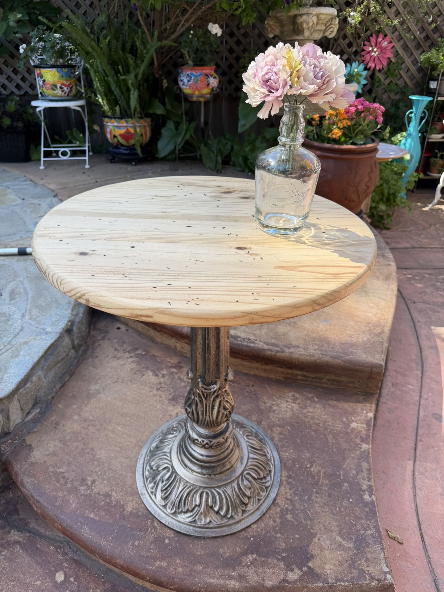 Cast Iron & Rustic Wood Accent Table