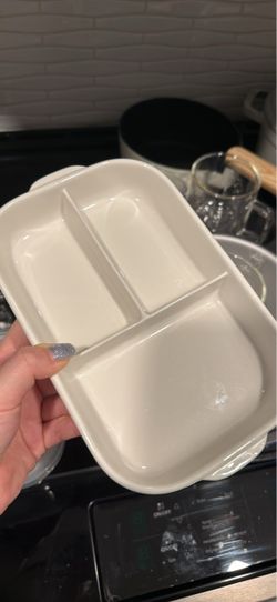 white ceramic divided serving dish