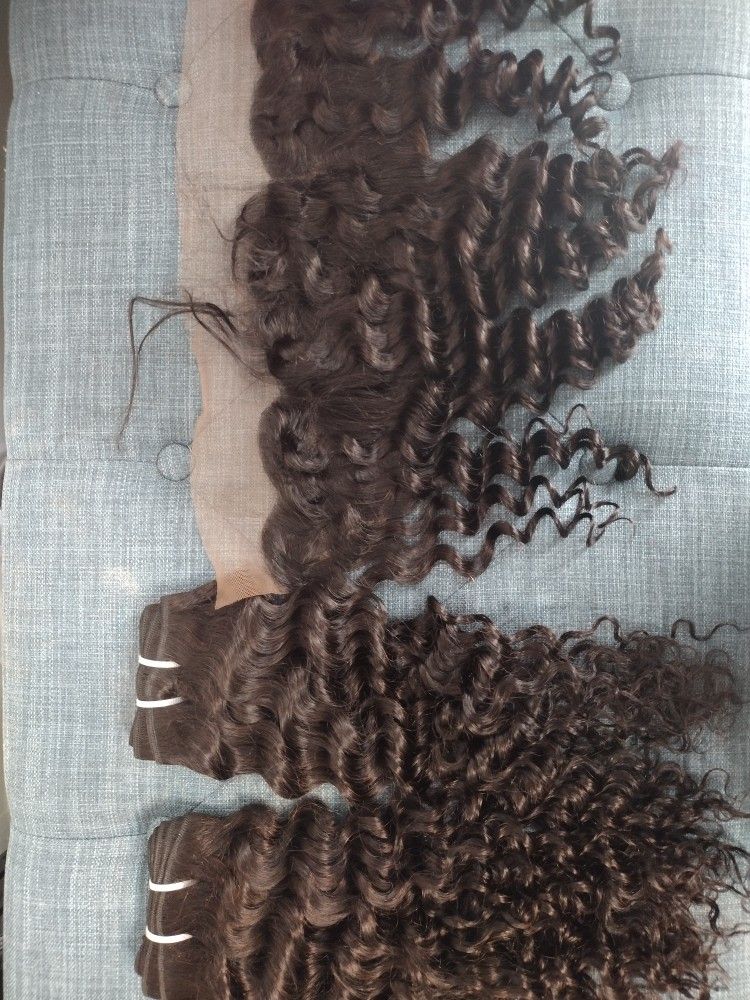 GRADE 10A DEEP WAVE HUMAN HAIR BUNDLES WITH FRONTAL