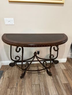 Demilune Console Table with Wrought Iron Base
