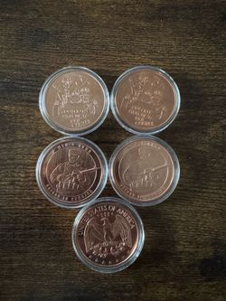 5 x 1oz collectible copper coins