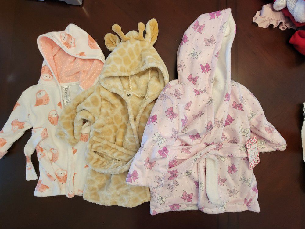 Baby Girl Bath Robe Dressing Gown |  Size 0-9 Months (3 Robes)