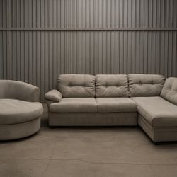 Grey Sectional Couch L Shaped And 360 Swivel Chair( Oversize)