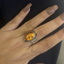 Sterling Adjustable Amber Ring