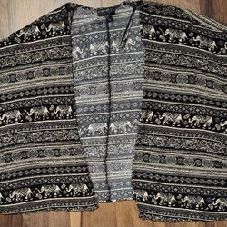 NWOT Forever 21+ Size 1X Short Sleeve Open Cardigan in Black and Cream Elephant Print