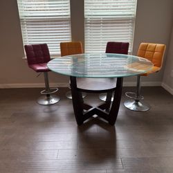 Glass & Real Wood Table and Adjustable Height Chairs