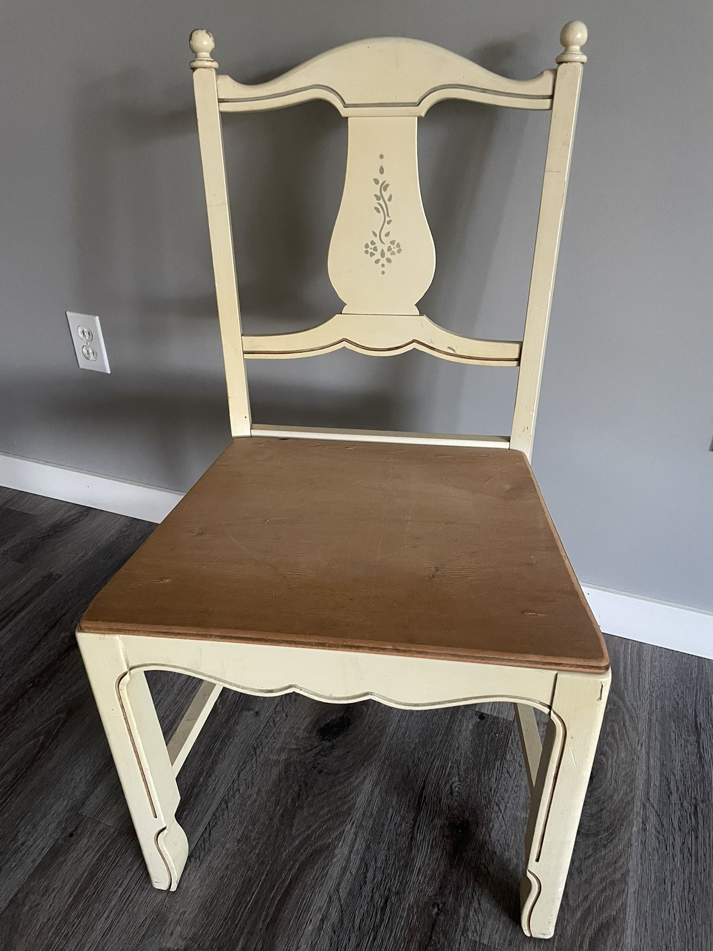 Antique Cream Colored Wooden Chair