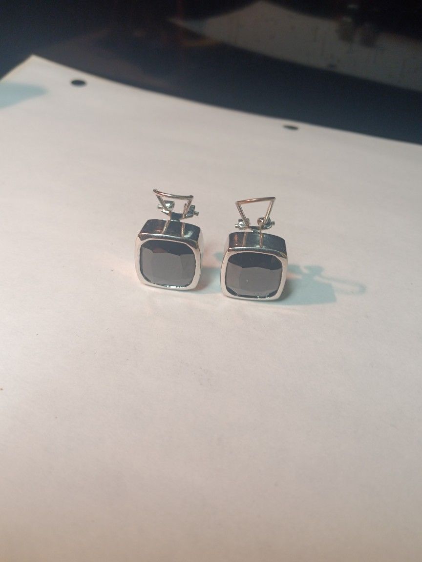 Vintage Sterling Silver 5k Red Ruby's Clamp Down Earrings.