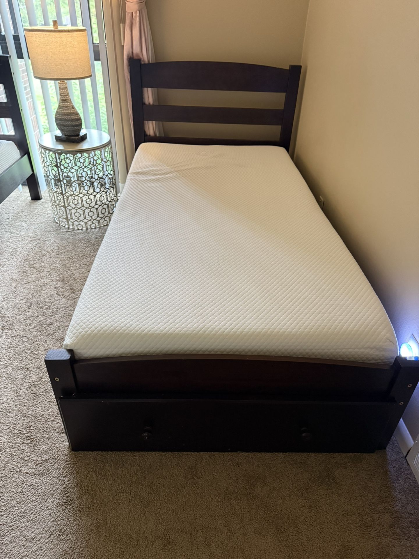  Two Twin Bed Frame with Storage Drawer . Without Mattresses 
