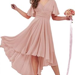 Noras Dress High Low V Neck Bridesmaid Dress in Pink
