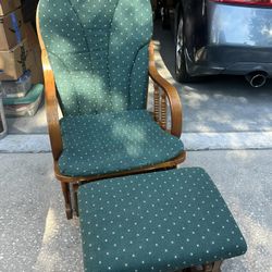 Glider /Rocker With Green Cushions And Foot Stool