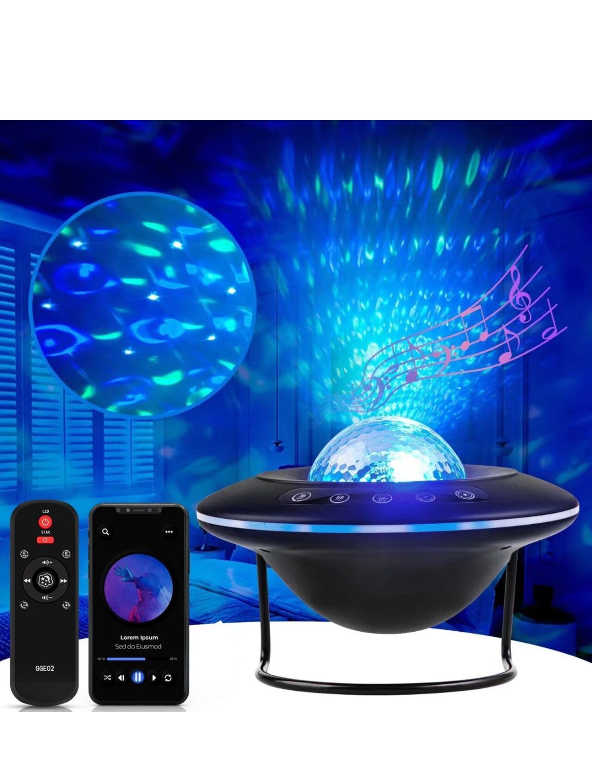Star Projector, Galaxy Starry Projection Lamp, Bluetooth Speaker Aurora Lighting with Timer and Remote Control, LED Sky Night Light for Kids Bedroom, 
