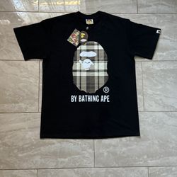 BAPE Check Pattern Ape Head Graphic Tee – Black