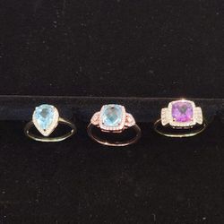 3 Amazing Rings, Topaz, Amethyst, .925 Silver, Brand New, $20 each