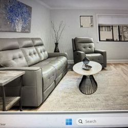 Canterbury Pewter Zero Gravity power Reclining Sofa And Recliner